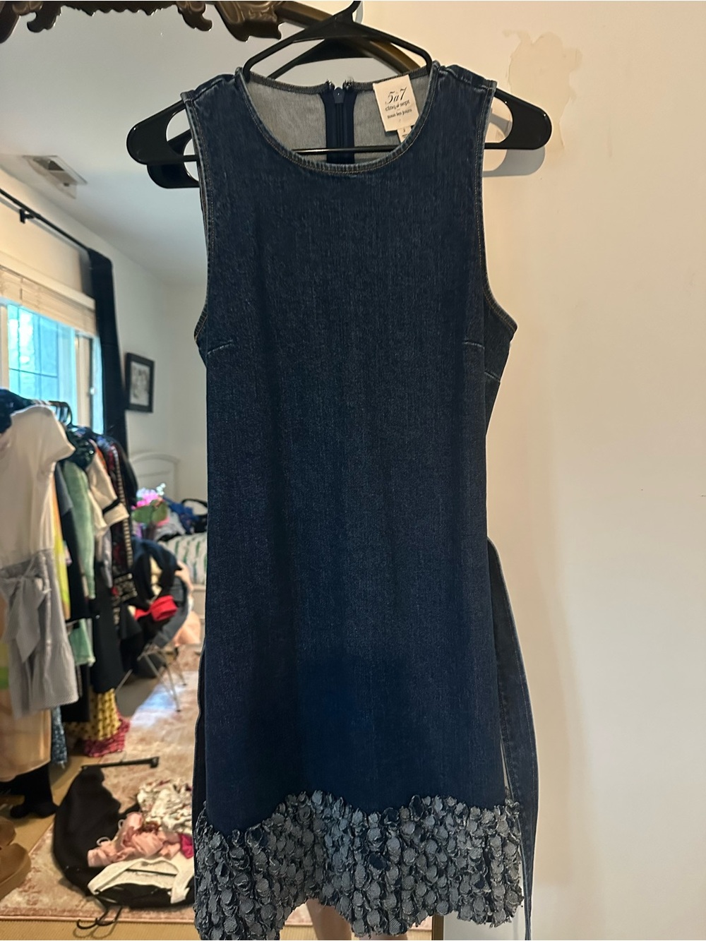 cinq a sept Dark Indigo Denim Mini Dress with Textured Hem - Picture 2 of 5
